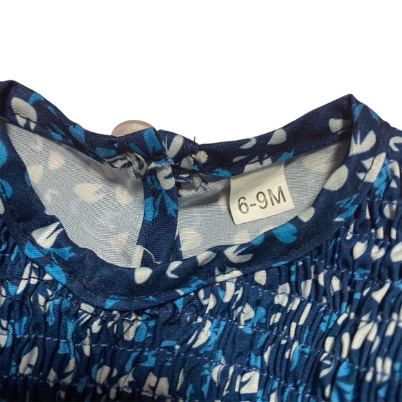 Blue Floral Girls smocked Romper NWOT 6/9 months summer fun - Picture 3 of 5